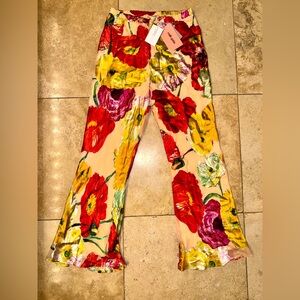 CULT GAIA Wide Leg Stacie Pants Painted Multicolor Floral Silk Blend NWT Size S